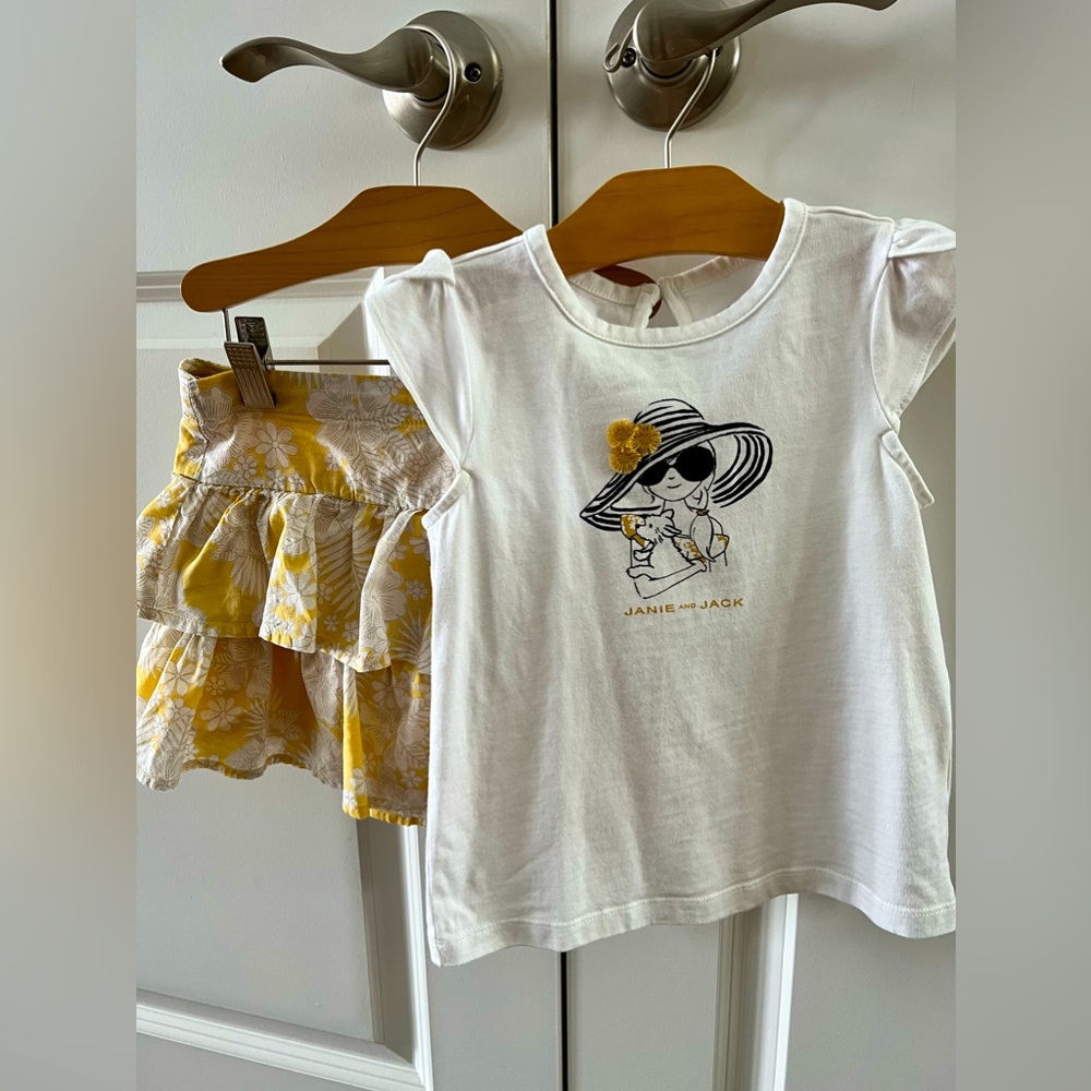 Janie and Jack 2pc Top & Skirt yellow floral set size 4 Toddler